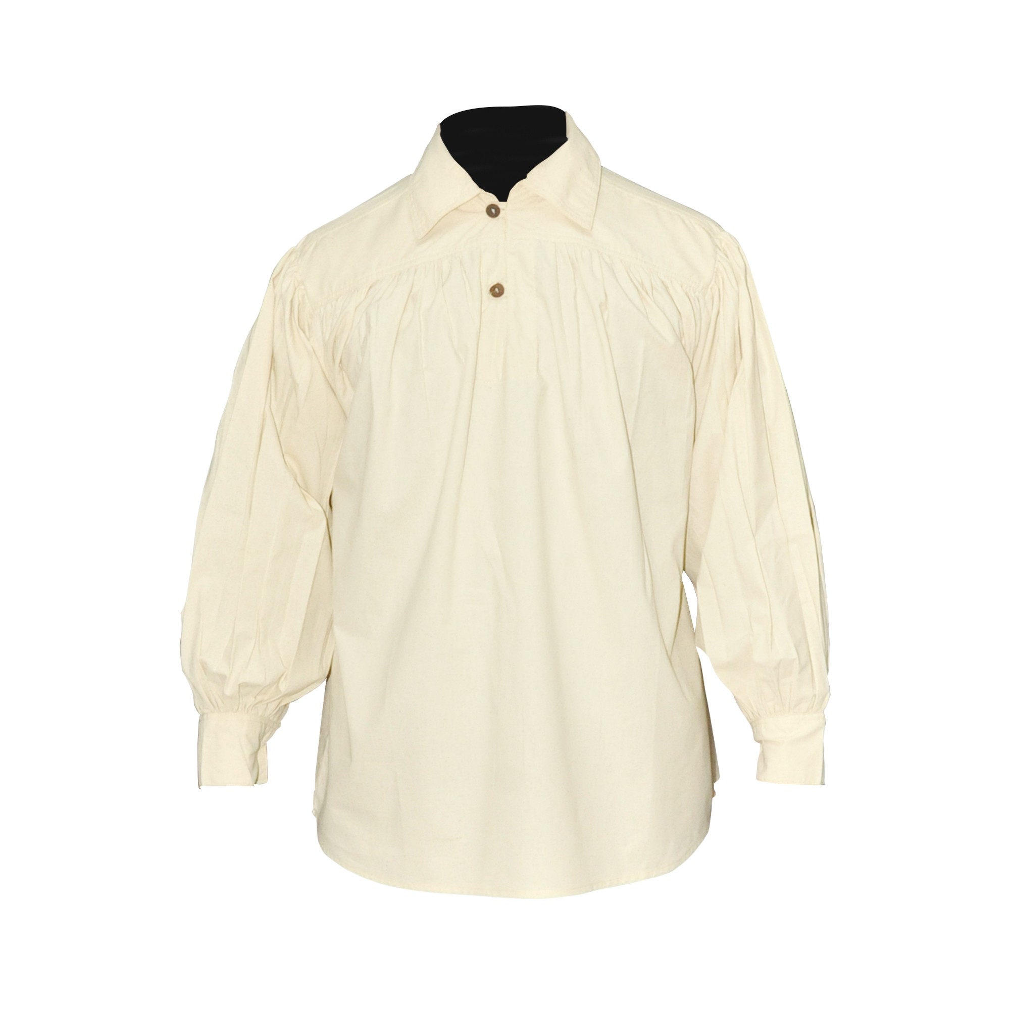 Cotton Shirt, Collared, Button Neck, Natural