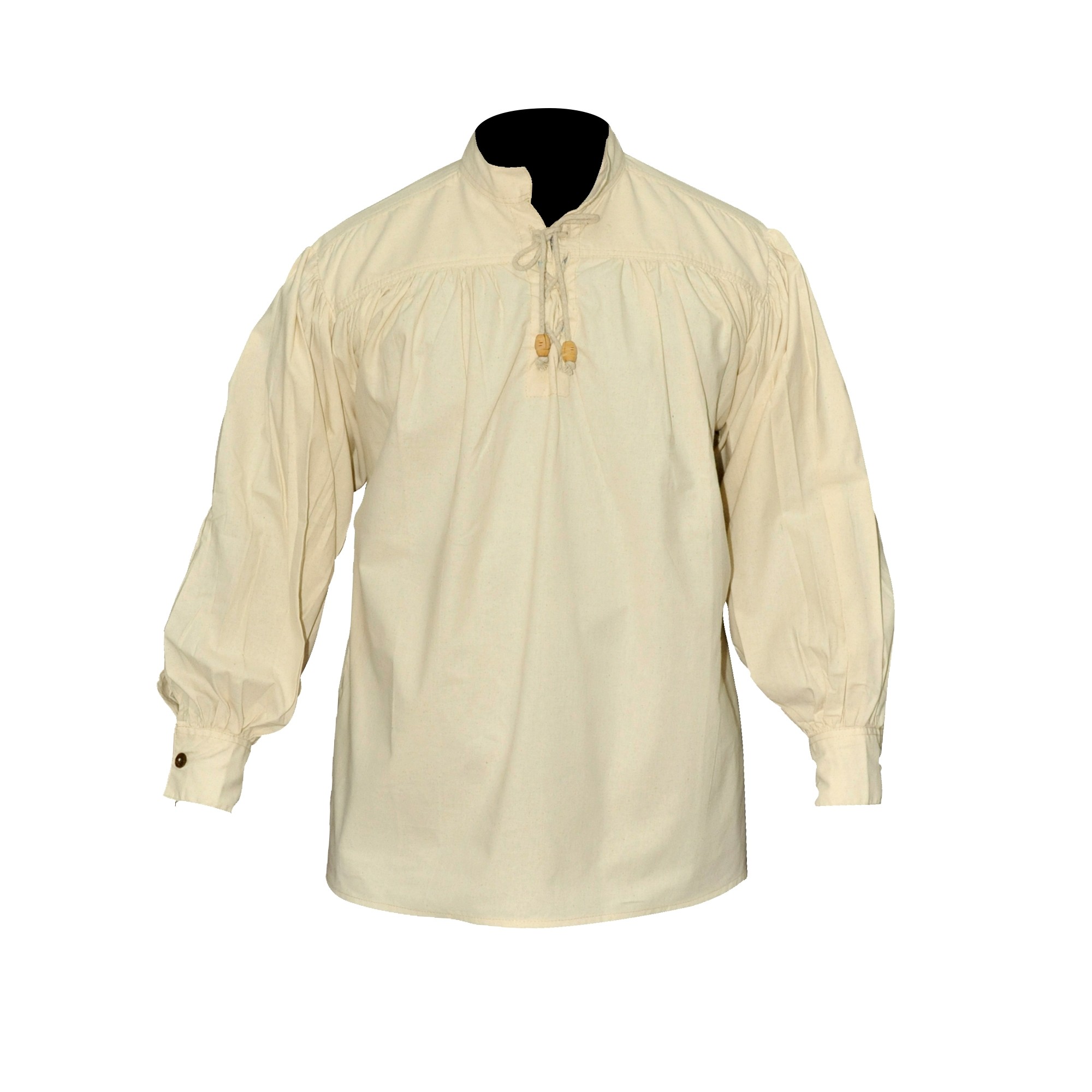 Cotton Shirt, Collarless, Laced w/Toggles Natural