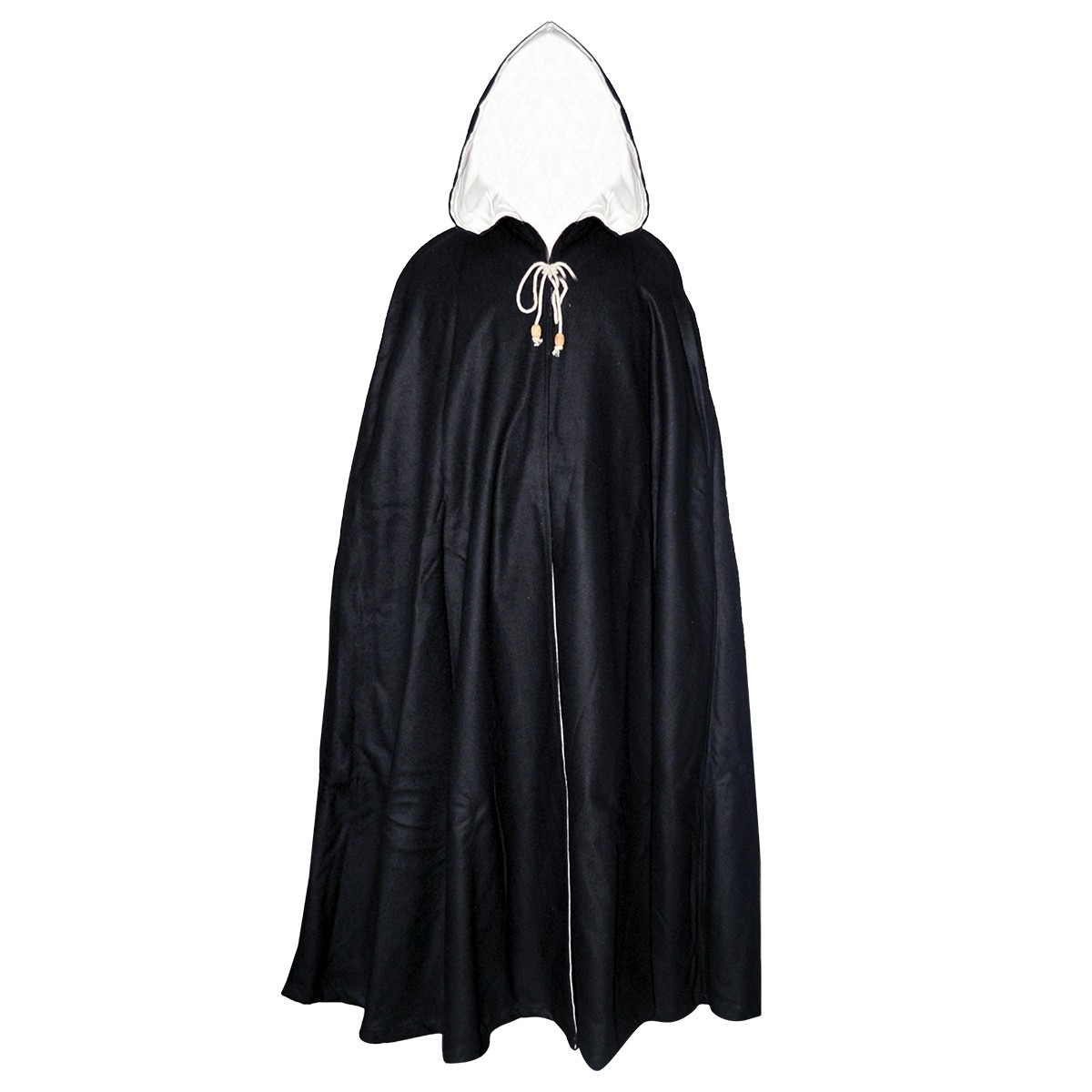 Black Medieval Hooded Cloak - Authentic Woolen and 100% Linen Lining Cape