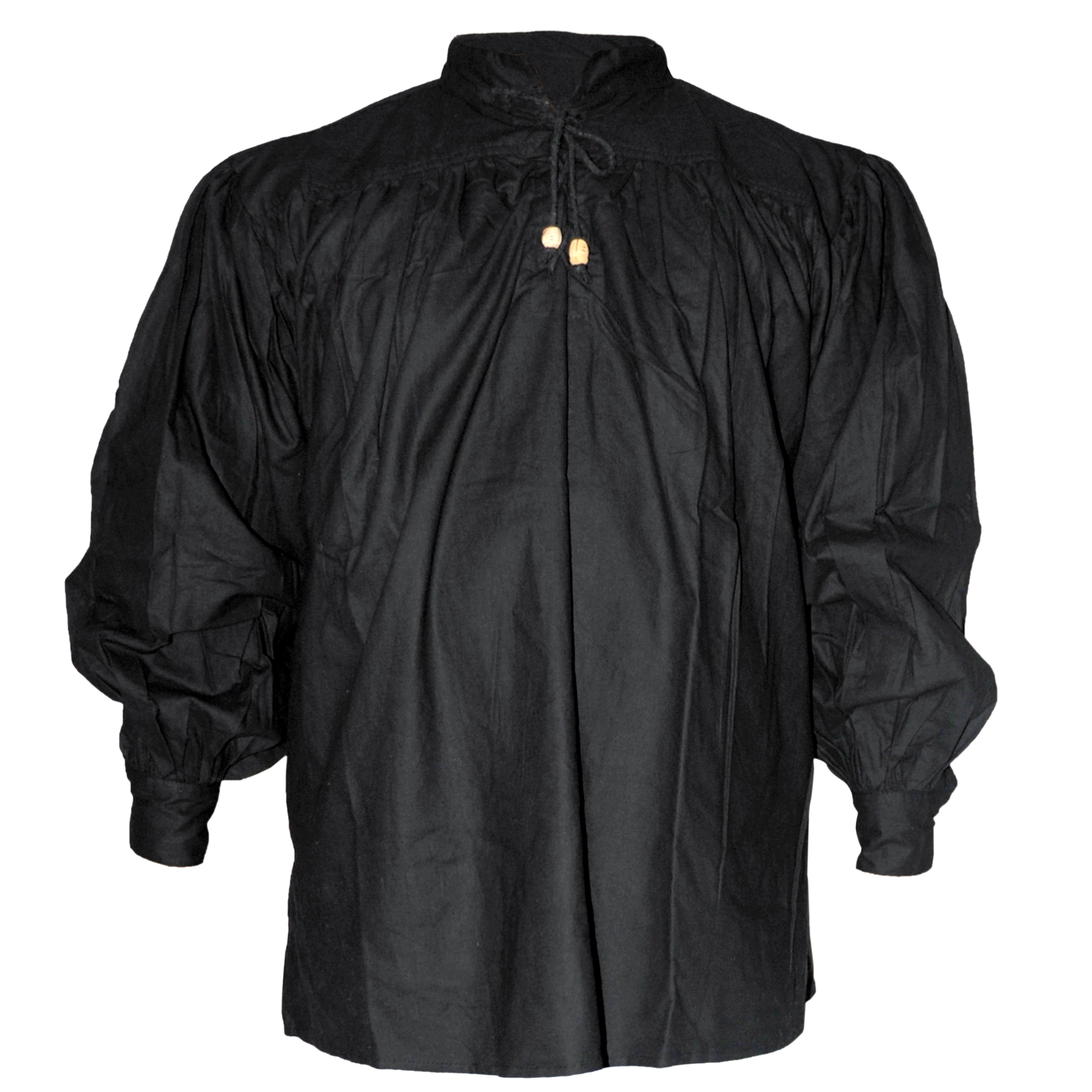 Cotton Shirt, Collarless, Laced w/Toggles Black 