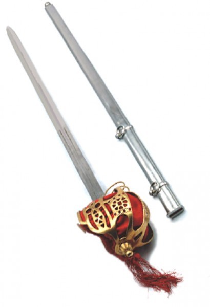 Scottish wide sword with brass basket and steel sheath