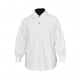 Cotton Shirt, Collared, Button Neck, White