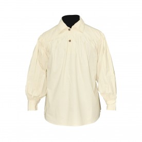 Cotton Shirt, Collared, Button Neck, Natural