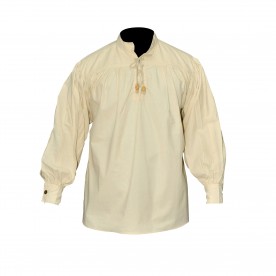 Cotton Shirt, Collarless, Laced w/Toggles Natural