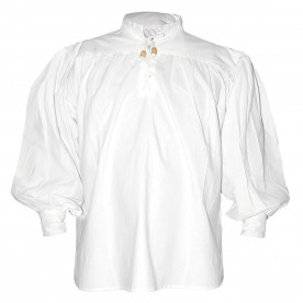Cotton Shirt, Collarless, Laced w/Toggles White